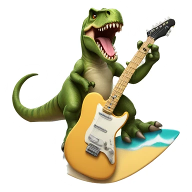 T rex on a surfboard playing a guitar  sticker