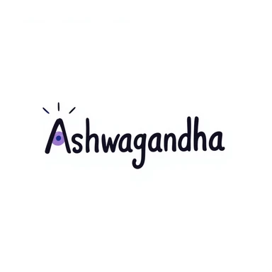 The word "Ashwagandha" hand-drawn in a cool blue and purple color palette. Simple doodle style with minimal decoration. sticker