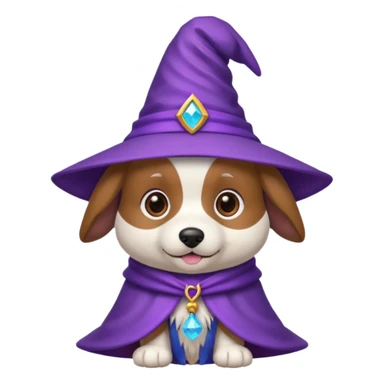 adorable wizard dog with a purple wizard hat sticker