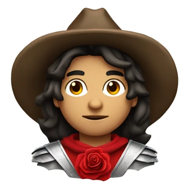 canela skin boy dark hair musketeer with hat and red rose shoulder medieval cape and sword and red feathers in the hat sticker