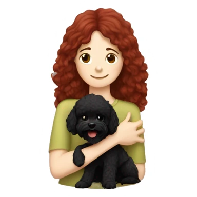 Dark-red-haired girl hugs  her Maltipoo-Black-dog sticker