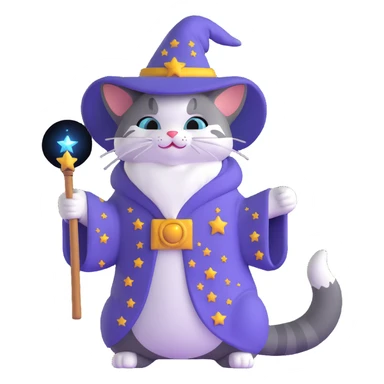 wizard cat with a starry robe and hat sticker