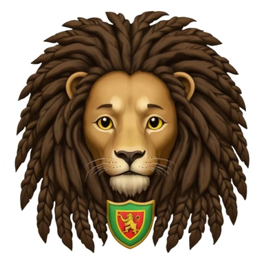 old melancholic  Bob Marley with gigantic dread locks in form heraldic crest with ethiopian lion sticker