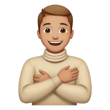 Person crossing arms holding their neck laughing sticker