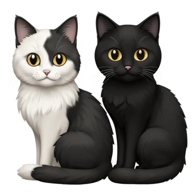 2 chats noirs et blancs qui se ressemblent l'une poil court l'autre poil ragdoll sticker