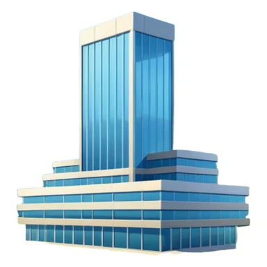 company headquarters building nestled in a sunny California valley, modern architecture, blue sky, green hills, simple and recognizable, suitable for Slack emoji sticker