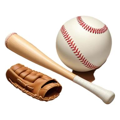 A baseball bat, ball, and glove resting on the ground, set against the backdrop of a baseball field. The scene captures the iconic equipment of the sport, with the field in the distance and a bright sky above, evoking the spirit of the game. sticker