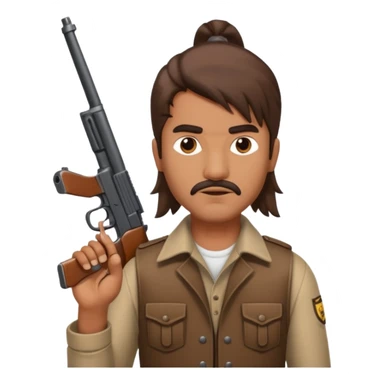 An indian dude with a mullet holding a gun  sticker