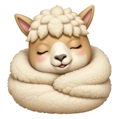 Meme-Worthy Cute Sleeping Cream Alpaca Portrait Emoji, Head resting peacefully with a contented smile, showcasing a delightfully robust build and a luxuriously soft cream fleece, eyes shut in a serene nap, Simplified yet hilariously adorable features, highly detailed, glowing with a soft, drowsy light, high shine, relaxed and utterly lovable, stylized with an air of playful laziness, bright and heartwarming, soft glowing outline, capturing the essence of a comically sleepy alpaca, so meme-worthy it feels like it could instantly become the next viral sensation of adorable slumber! sticker