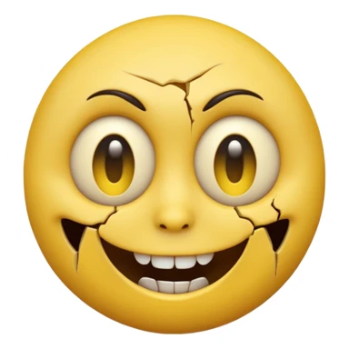 A horror-style emoji face, round yellow emoji shape, distorted facial expression, dark hollow eyes, creepy smile, cracked surface, unsettling mood, high detail, 3D render
 sticker