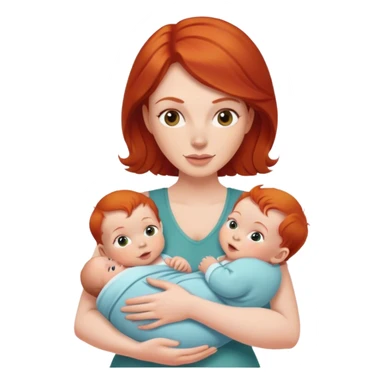 Redhead mom holding twin babies  sticker