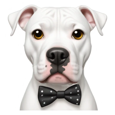 White pitbull with black spot over eye with bow tie sticker