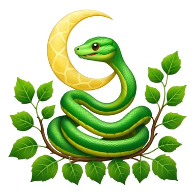 Beautiful full moon with a cute green snake and ivy sticker