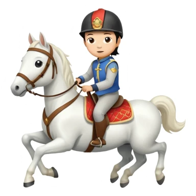 “A Chinese little boy is riding a cute white small horse, and the horse is running. The blanket on the saddle says ‘2026.’” sticker