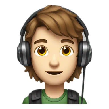 gamer skinny brown hair school boy in gaming headphones sticker