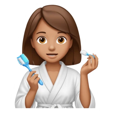 clean girl brown hair in robe brushing teeth sticker