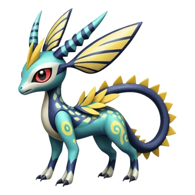 zig-zag-patterned tribal tropical hot spotted Meloetta-Dialga-Giratina-Silvally-Noibat-Pokémon-Fakémon-fusion-hybrid-creature sticker