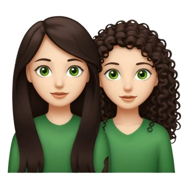 Two besties, 1: long ironed straight darkbrown hair, green eyes, 2: long curly darkbrown hair, brown eyes sticker