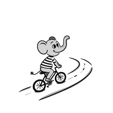 elephant riding a bicycle, hand drawn doodle style sticker