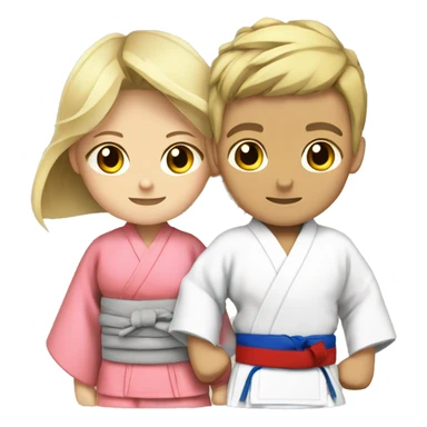 Brunett boy with blonde girl in kimono judo sticker
