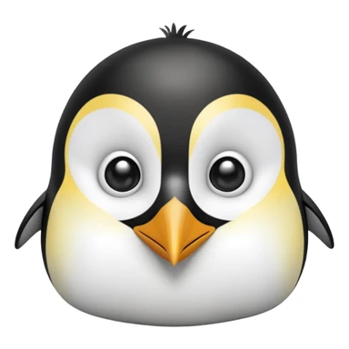 cinematic-cute-emperor-penguin-portrait-emoji,-head-tilted-playfully-and-inquisitively,-with-glossy,-pristine-plumage,-sparkling-eyes-filled-with-curiosity,-simplified-yet-irresistibly-adorable-features, black, large black eyes face, zoomed in sticker