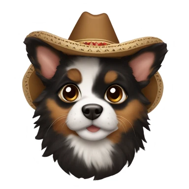 A black and brown tortoiseshell pointy ear puppy without white with pointy ears wearing a sombrero  sticker