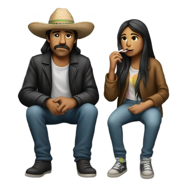 mexican girl with long hair smoking a cigarette with a homeless man  sticker