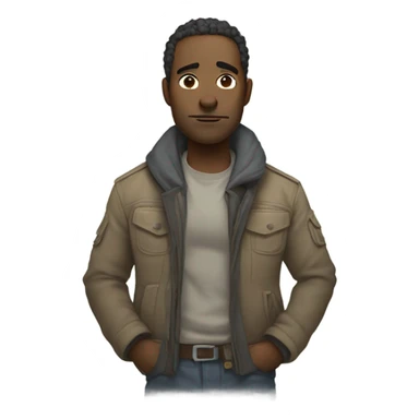 character with tired, weary eyes and subtle scars, showing someone who’s lost everything but is determined to make things right. Add a rugged jacket or worn gear for a badass vibe, with muted colors and a slight smirk to reflect resilience. sticker