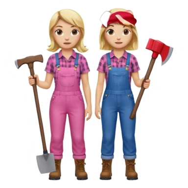 lumberjack blonde woman holding axe pink checked shirt and overalls sticker