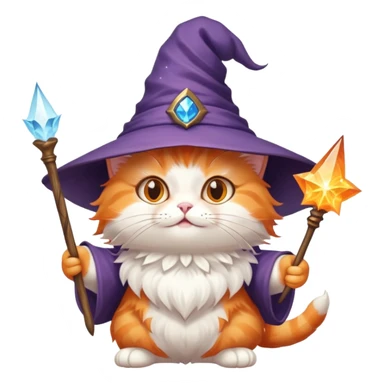 A cute cat with a pointy wizard hat and magic wand casting a spell sticker