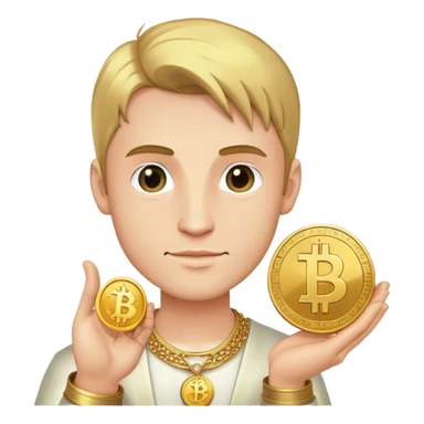Artur the Prince holding a YUSRA cryptocurrency coin sticker