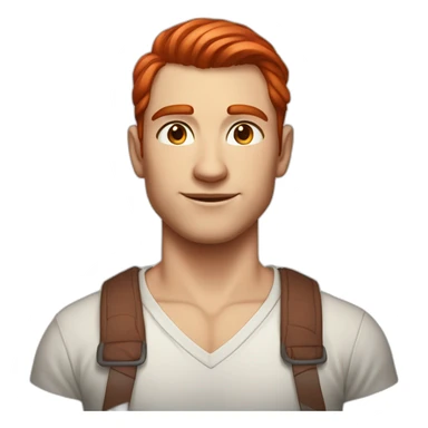 a tall, athletic, attractive young man with fair skin, long red hair tied in a ponytail and scarlet eyes. sticker