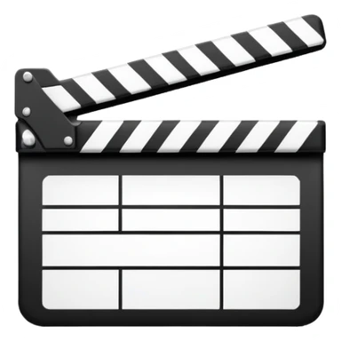 ultra simplified movie clapper with black and white colors, two simple rectangles with a diagonal line sticker
