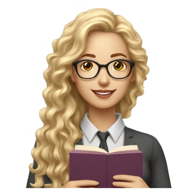 Woman teacher blonde long curly hair glasses with book sticker