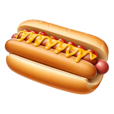 Cinematic classic hot dog, nestled in a soft toasted bun, drizzled with mustard and ketchup, juicy and flavorful, warm golden tones, ultra-detailed and mouthwatering. sticker