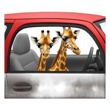 two giraffes driving a red suzuki swift car sticker