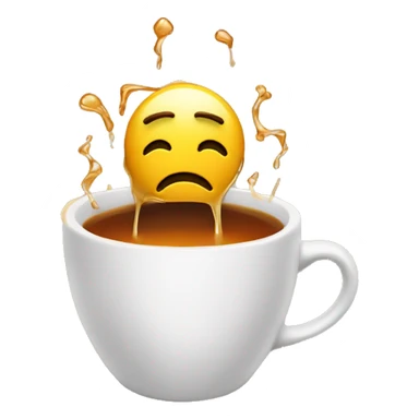 An emoji melting in a cup of tea tired from stress and worldliness, show a mess on top of head to represent stress sticker