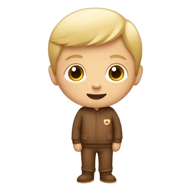 A little white boy with blond hair, in brown pajamas with a teddy bear in his hands sticker
