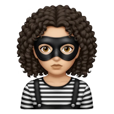 woman with robber mask concerned dark curly hair and robber outfit sticker
