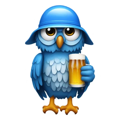 Blue owl wearing a helmet that has drinking straws on the sides to hold beer sticker