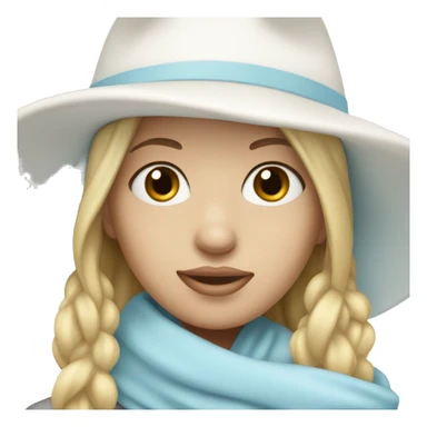 blonde girl in a white hat and pastel blue scarf covering half of her face sticker