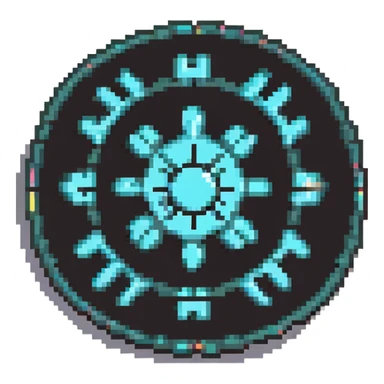 32x32 cyberpunk settings gear icon with holographic interface, retro computer style sticker