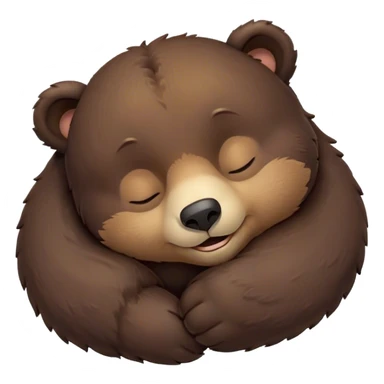 Meme-Worthy Cute Sleeping Bear Portrait Emoji, Head resting peacefully with a contented smile, showcasing a massive, robust build and a luxuriously soft dark brown fur, eyes shut in a serene, restful nap, Simplified yet hilariously adorable features, highly detailed, glowing with a soft, drowsy light, high shine, relaxed and utterly lovable, stylized with an air of playful laziness, bright and heartwarming, soft glowing outline, capturing the essence of a comically sleepy bear, so meme-worthy it feels like it could instantly become the next viral sensation of adorable slumber! sticker