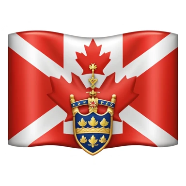 Red flag with Union Jack in the top left corner and a Canadian Shield of arms in the bottom right sticker