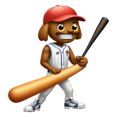 A hot dog with a baseball bat sticker