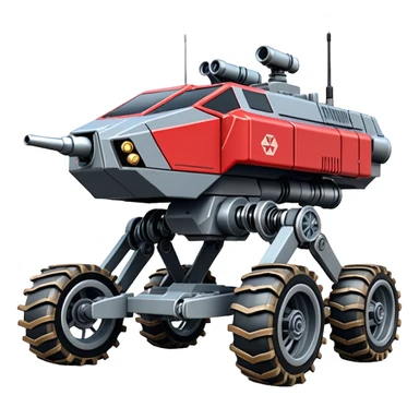 unstoppable American 8-wheel armored personnel sporty self-balancing army massive mech trail vehicle shooting forward side-hill leaning actively robotically articulating hydraulic independent suspended pod gimbal enemy mech off-road racing rover with large fast engine RC basher crawler megatron  sticker