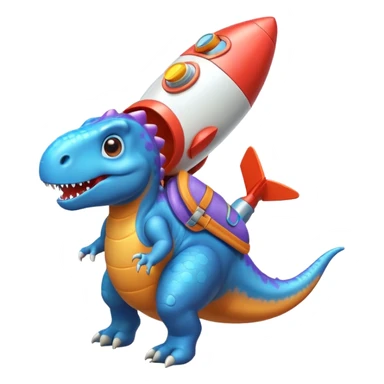 cute toy-like rocket-propelled dinosaur, rounded shapes, glossy texture, colorful rocket backpack, happy expression, 3D cartoon, mobile game icon style, clean background, no text, no watermark
 sticker