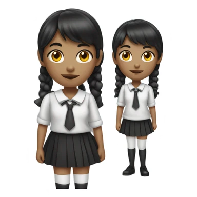  A schoolgirl with black bangs holding a black spotted sticker