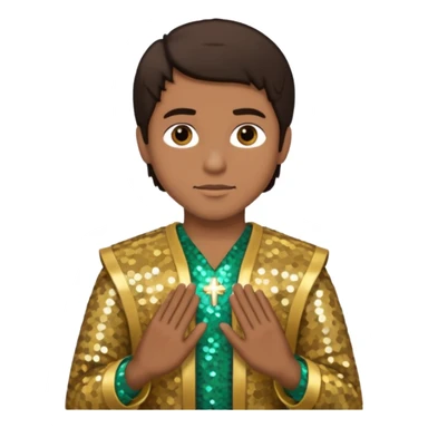 Joshua from The Bible with dark brown hair, gold sequin outfit sticker