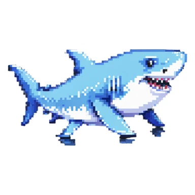 shark with sneakers on fins, fun and quirky pixel art sticker
